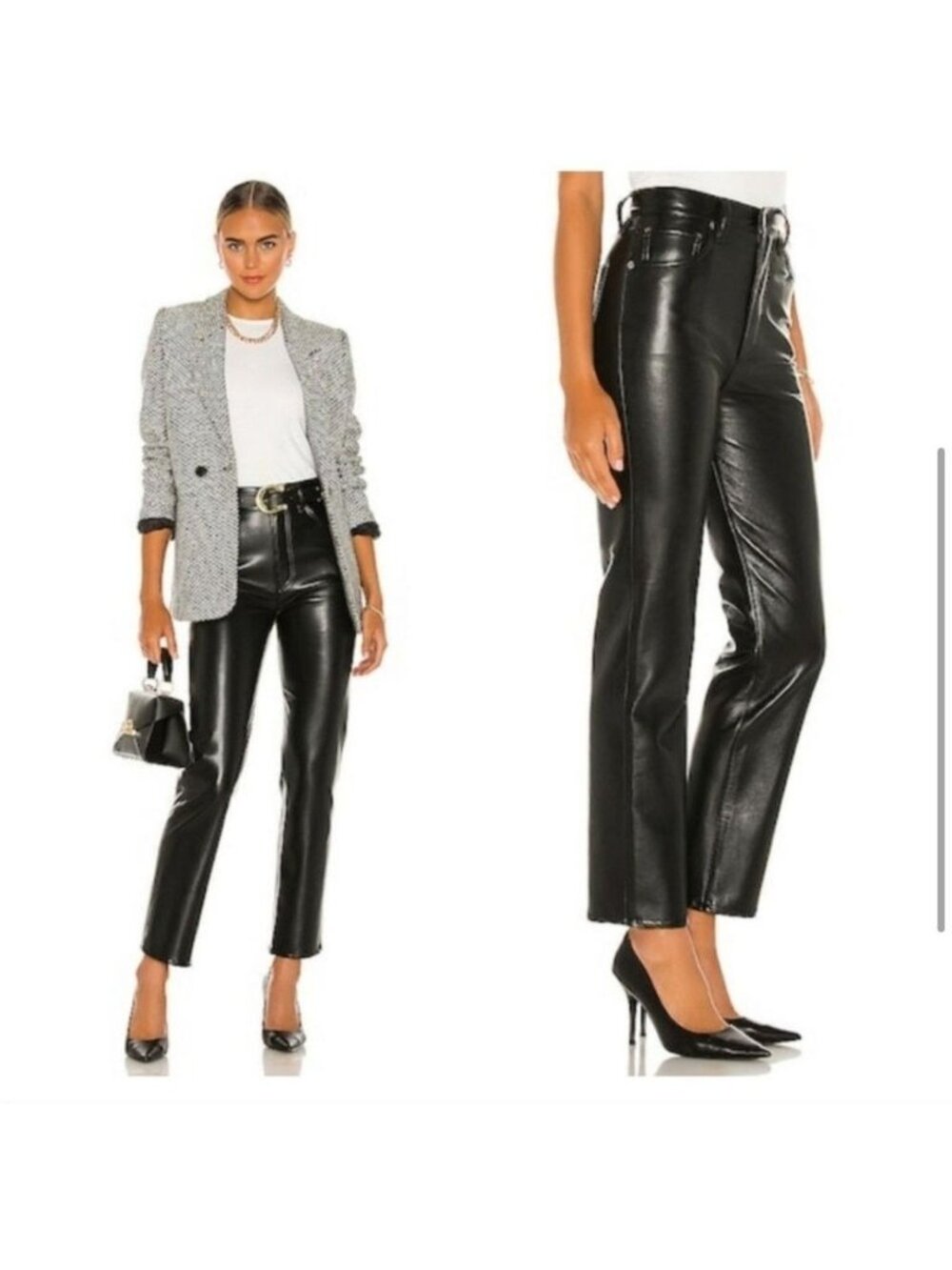 Agolde Women Size 29 90s Pinch Waist Leather Pants Black High-Waist Straight-Leg - Picture 6 of 10